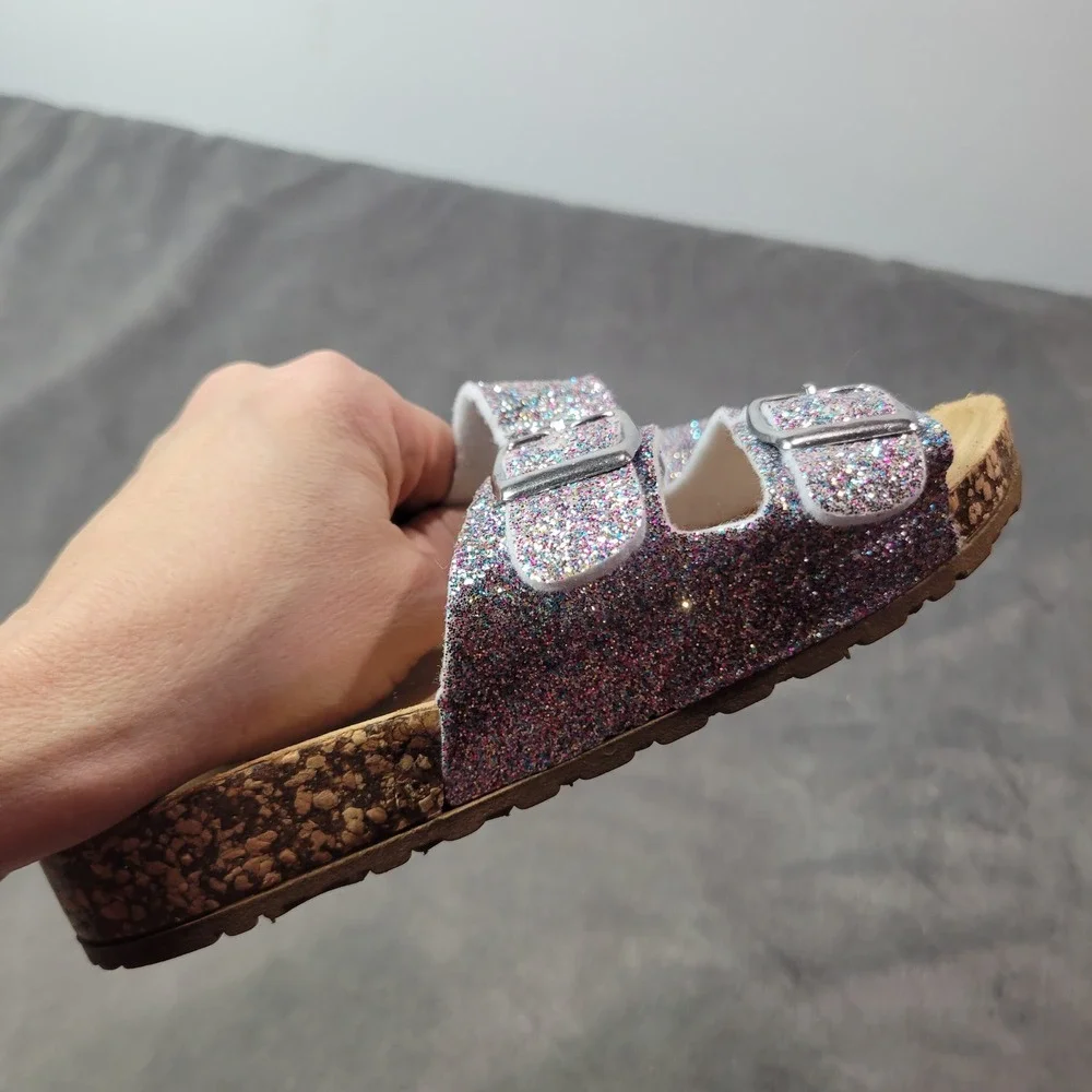 Extremely Me‎ Girls Multi Color Glitter Double Strap Buckle Slide Sandals Size 1